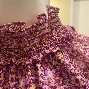 OPT Pink and Yellow Floral long sleeved dress with smocked neck and waist